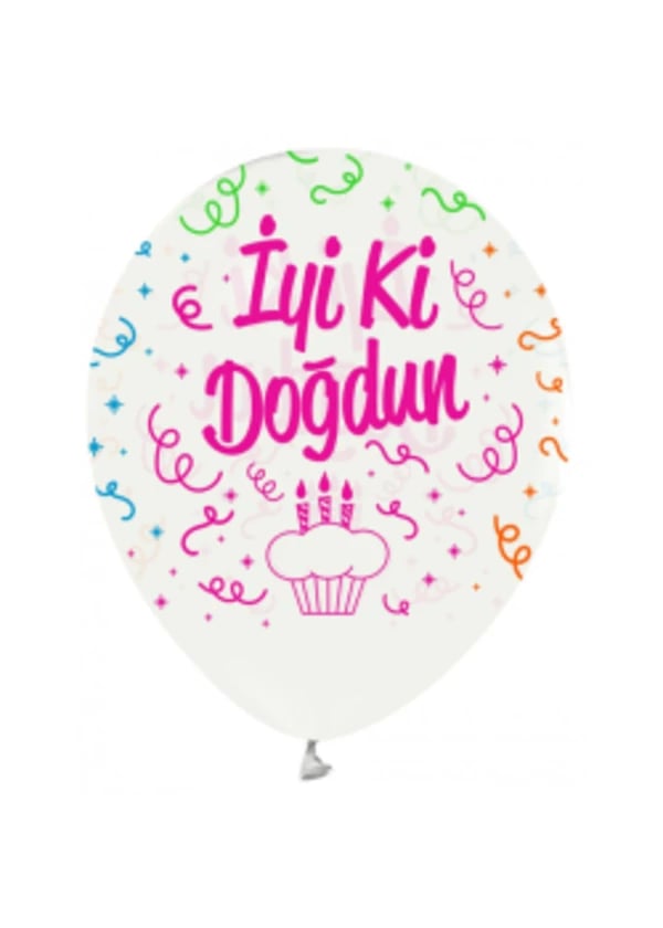 Fosforlu Rengarenk İyi Ki Doğdun Baskılı Şeffaf Balon 5'li - Gorsel 1