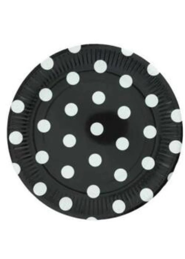 Beyaz Puantiyeli Siyah Karton Tabak 8'li - Gorsel 1