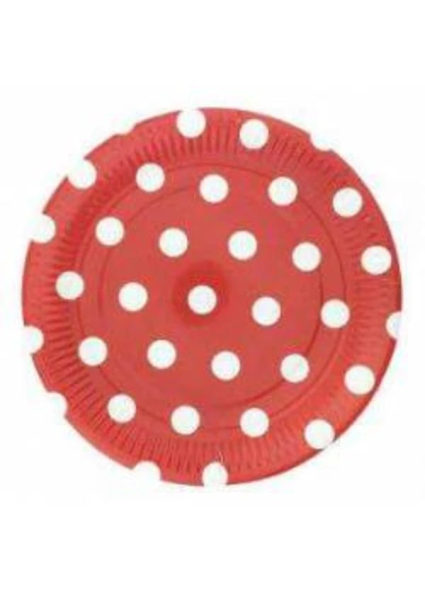 Beyaz Puantiyeli Kırmızı Karton Tabak 8'li - Gorsel 1