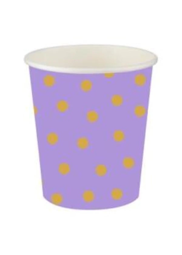 Altın Puantiyeli Lila Karton Bardak 8'li - Gorsel 1