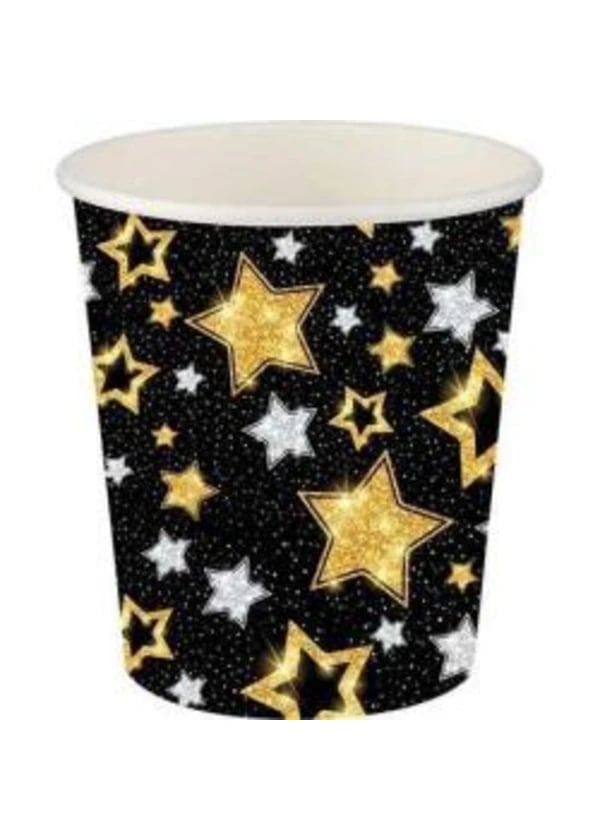 Yıldızlar Siyah Karton Bardak 8'li - Gorsel 1