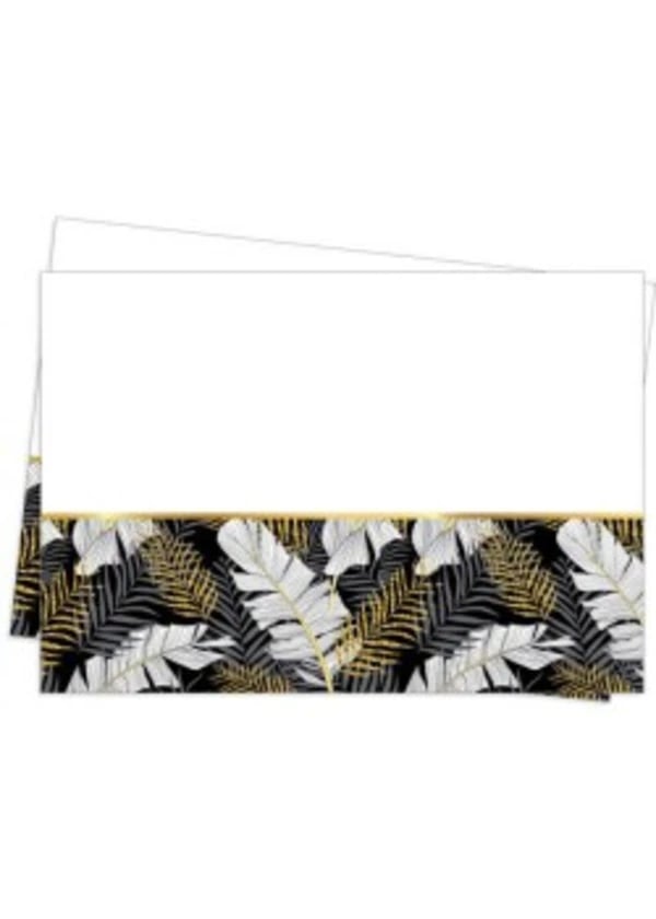 Altın Simli Yapraklar Siyah Masa Örtüsü 120X180cm - Gorsel 1