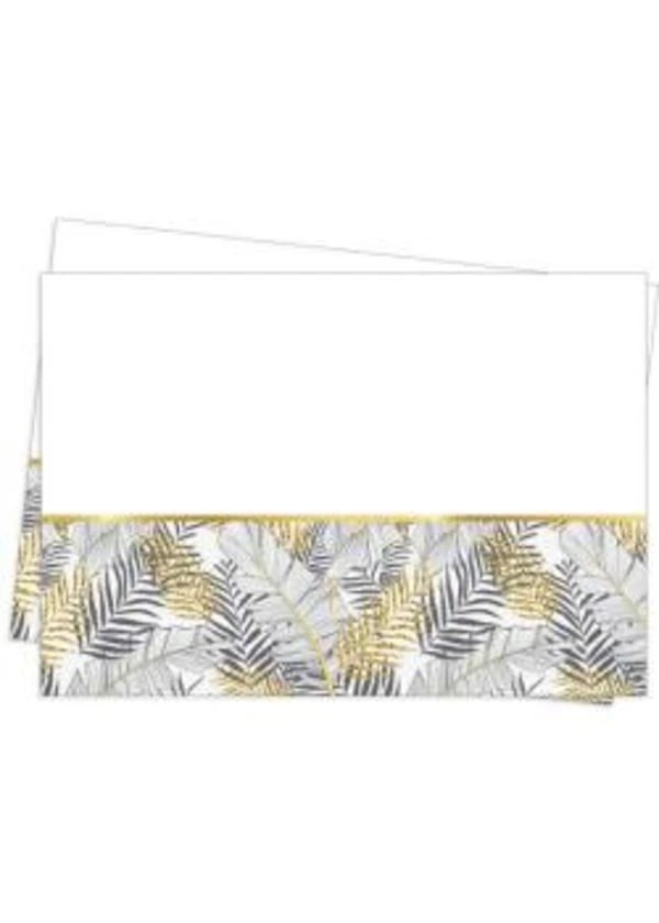 Altın Simli Yapraklar Beyaz Masa Örtüsü 120x180cm - Gorsel 1