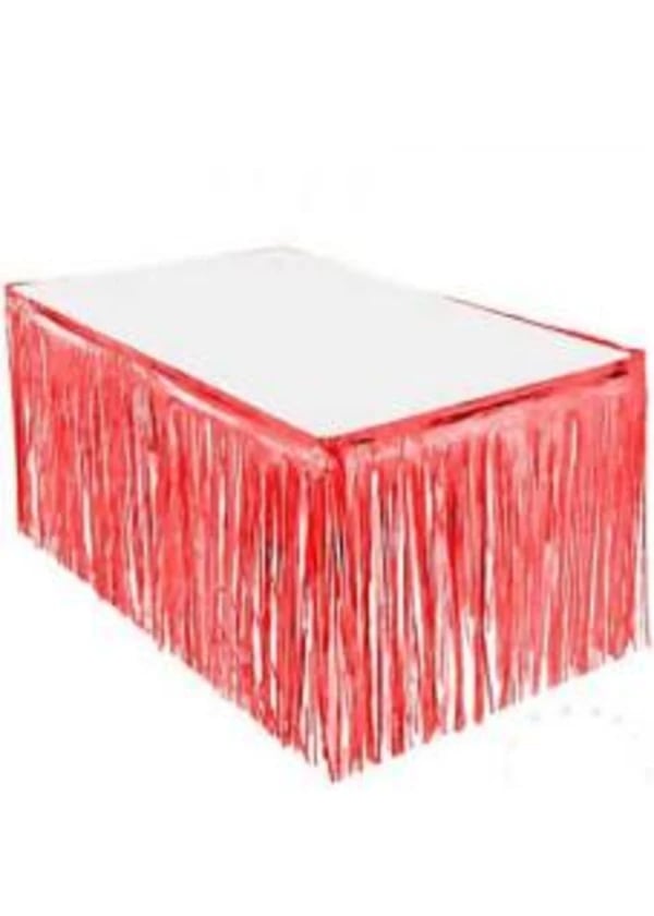 Metalize Kırmızı Püsküllü Masa Eteği - Gorsel 1