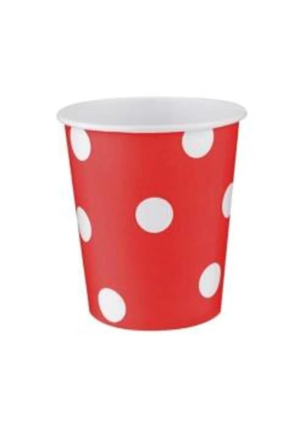 Beyaz Puantiyeli Kırmızı Karton Bardak 8'li - Gorsel 1