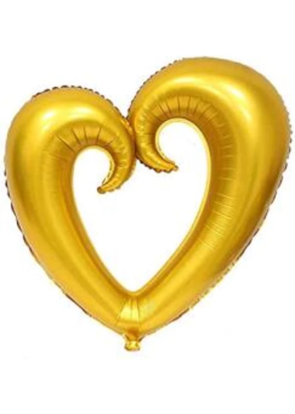 Kıvrımlı İçi Boş Altın Kalp Folyo Balon 100cm - Gorsel 1