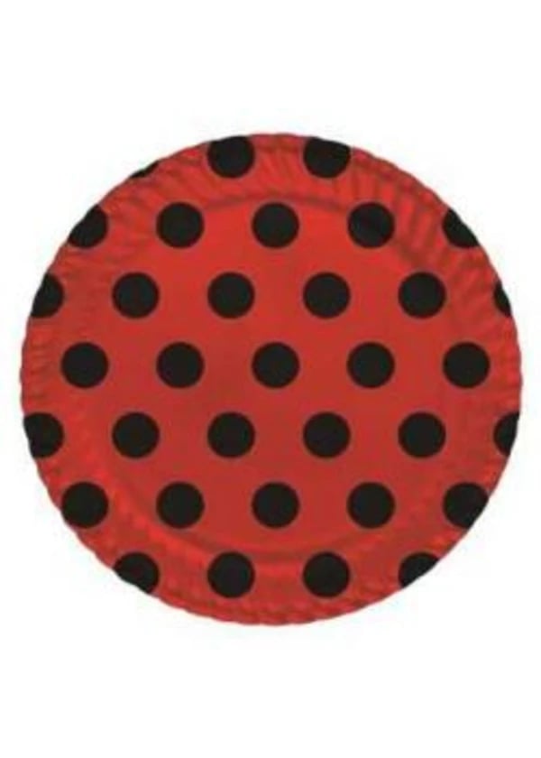Siyah Puantiyeli Kırmızı Karton Tabak 8'li - Gorsel 1