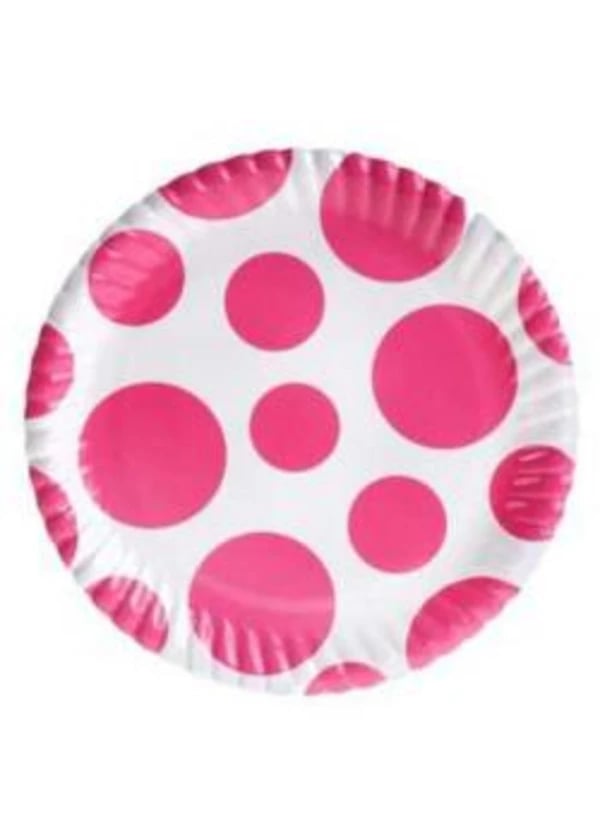 Şeker Pembe Karışık Puantiyeli Karton Tabak 8'li - Gorsel 1