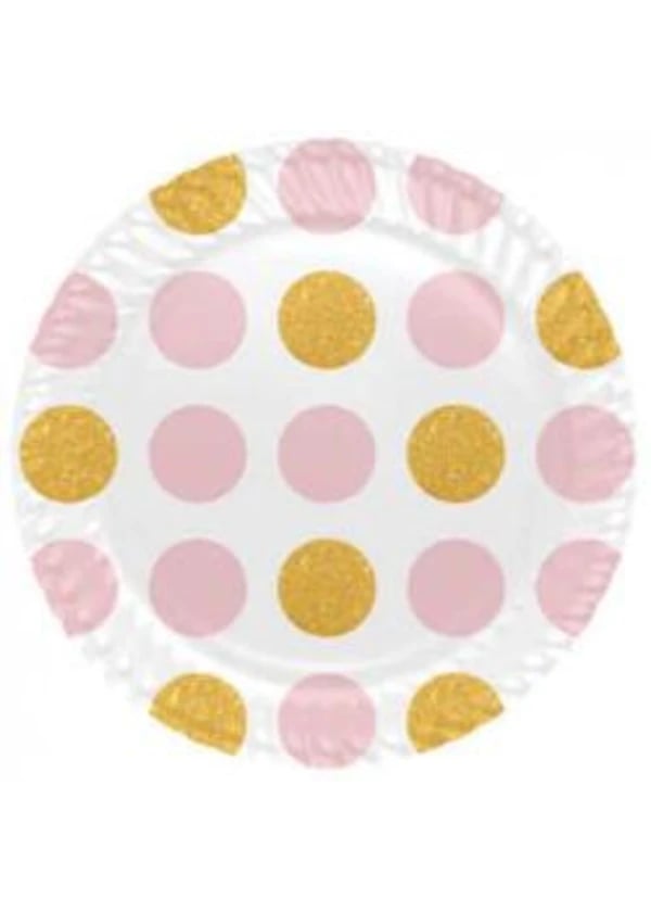 Pembe Altın Puantiyeli Karton Tabak 8'li - Gorsel 1