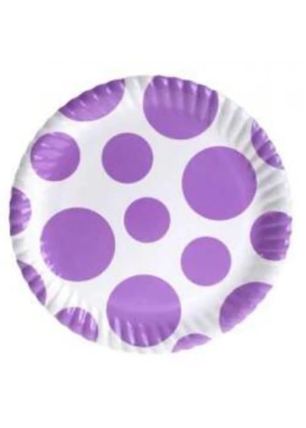 Lila Karışık Puantiyeli Karton Tabak 8'li - Gorsel 1