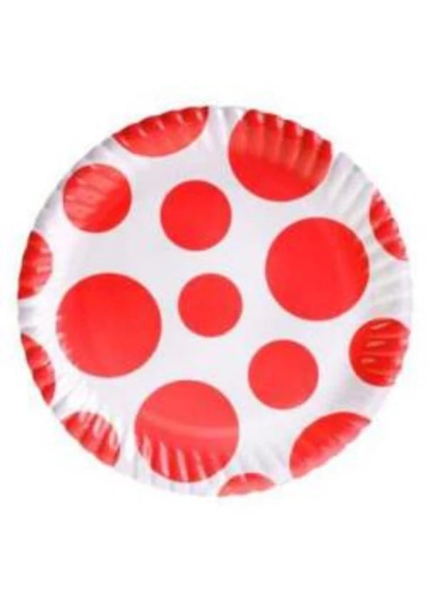 Kırmızı Karışık Puantiyeli Karton Tabak 8'li - Gorsel 1