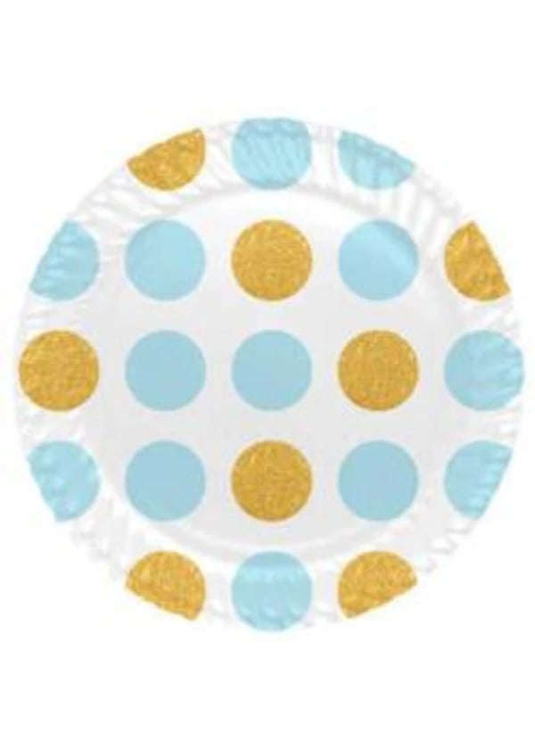 Açık Mavi Altın Puantiyeli Karton Tabak 8'li - Gorsel 1