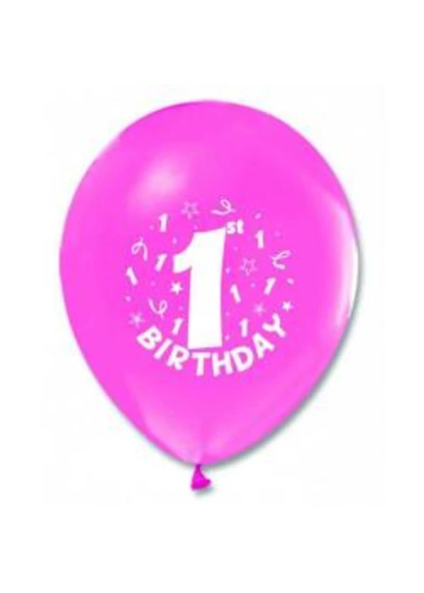1 Birthday Baskılı Pembe Balon 5'li Paket - Gorsel 1