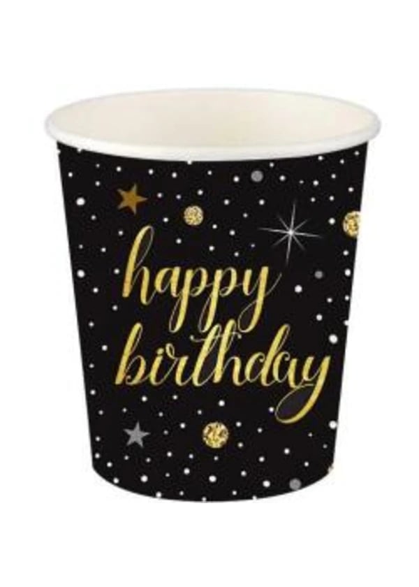 Işıltılı Doğum Günü Altın Karton Bardak 8'li - Gorsel 1