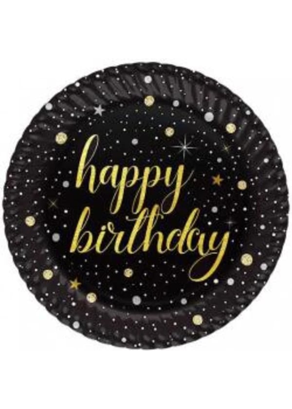 Işıltılı Doğum Günü Altın Karton Tabak 8'li - Gorsel 1