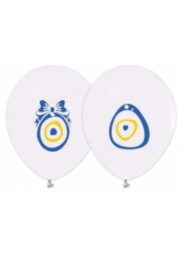 Nazar Boncuğu Baskılı Beyaz Balon 5'li Paket - Gorsel 1