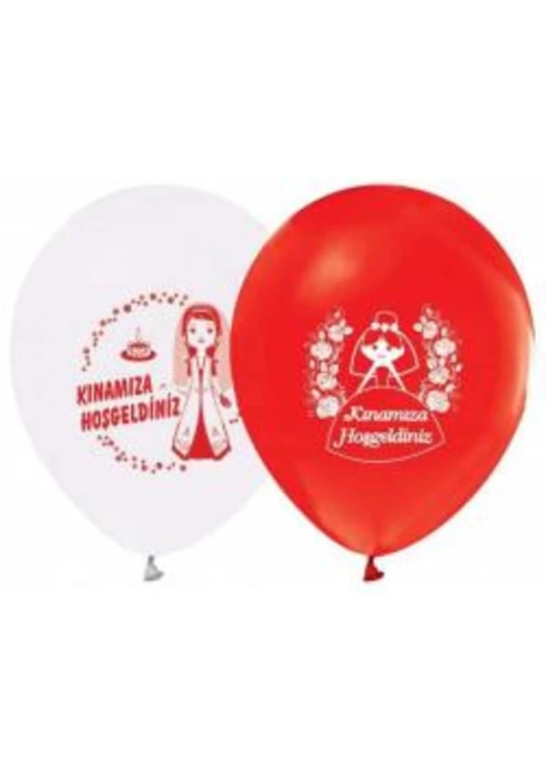 Kınamıza Hoşgeldiniz Baskılı Kırmızı Beyaz Balon 5'li Paket - Gorsel 1