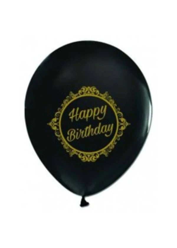 Altın Happy Birthday Baskılı Siyah Balon 5'li Paket - Gorsel 1