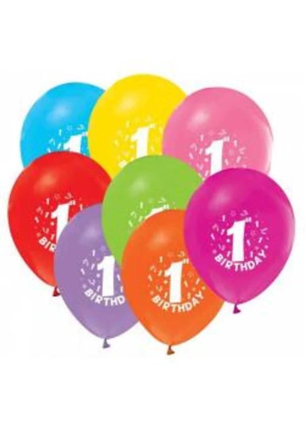 1 Birthday Baskılı Karışık Balon 5'li Paket - Gorsel 1