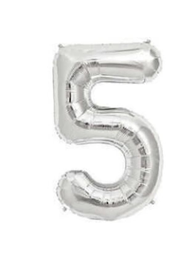 5 Rakam Folyo Balon Gümüş 40cm - Gorsel 1