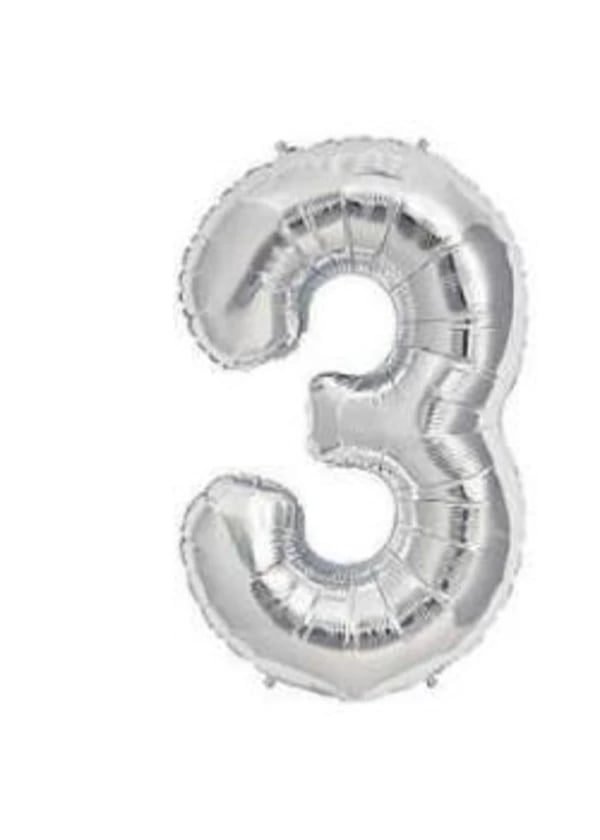 3 Rakam Folyo Balon Gümüş 40cm - Gorsel 1