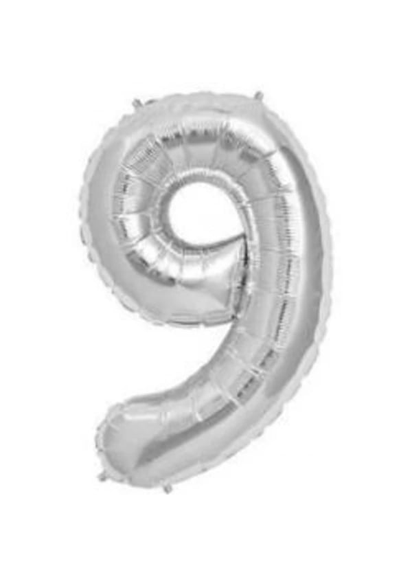 9 Rakam Folyo Balon Gümüş 100cm - Gorsel 1