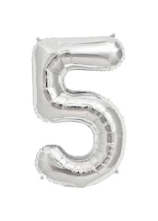 5 Rakam Folyo Balon Gümüş 100cm - Gorsel 1