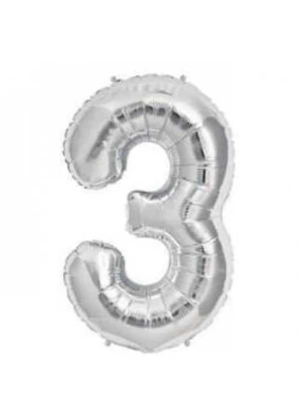 3 Rakam Folyo Balon Gümüş 100cm - Gorsel 1