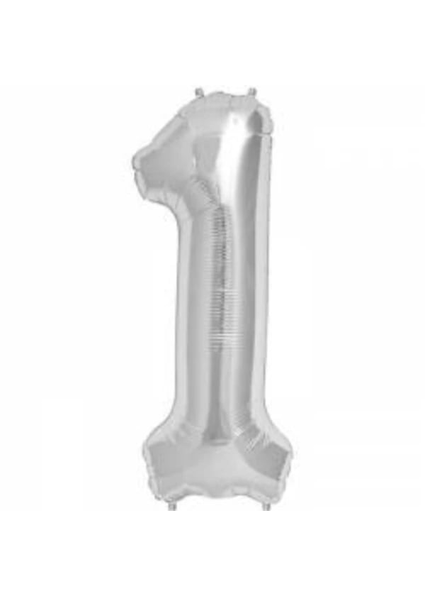 1 Rakam Folyo Balon Gümüş 100cm - Gorsel 1