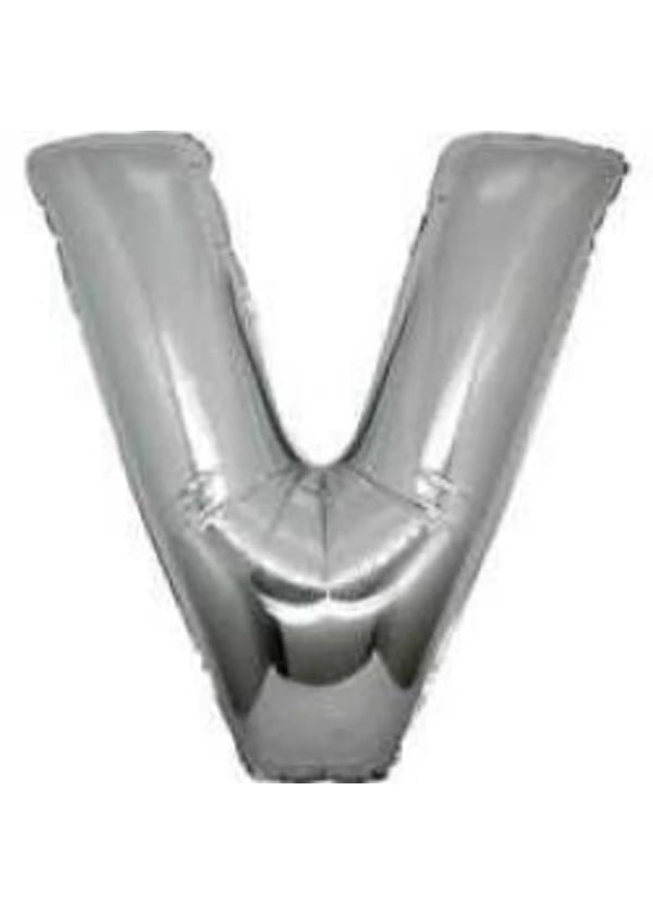 V Harf Folyo Balon Gümüş 40cm - Gorsel 1