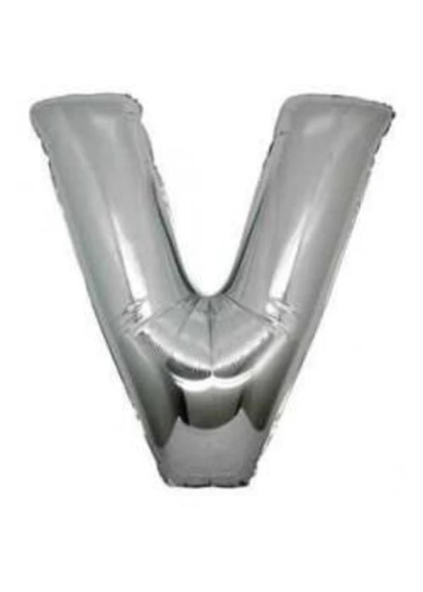 V Harf Folyo Balon Gümüş 100cm - Gorsel 1