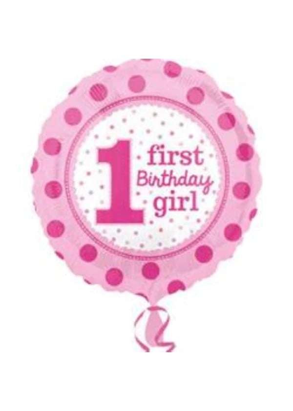 1 Yaş Kız Puantiyeli Folyo Balon 43cm - Gorsel 1