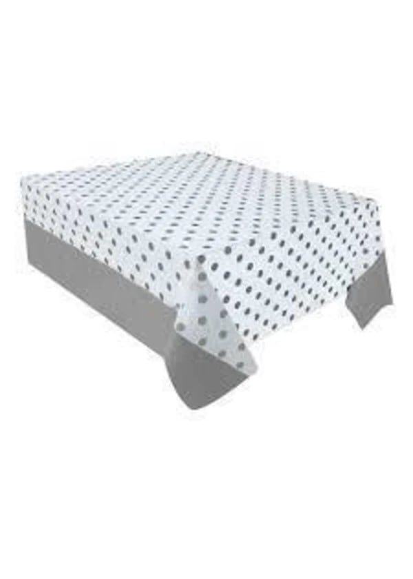 Gümüş Puantiyeli Plastik Masa Örtüsü 137x182cm - Gorsel 1
