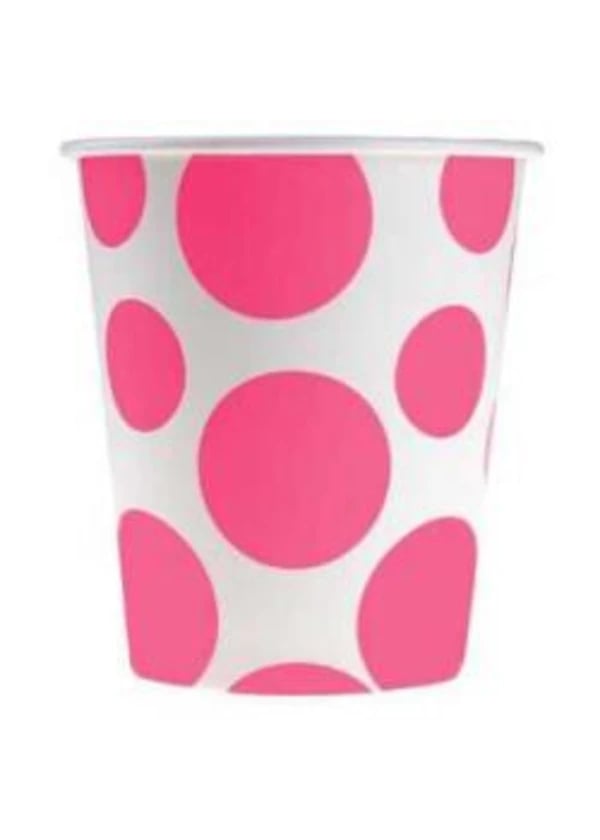 Şeker Pembe Karışık Puantiyeli Karton Bardak 8'li - Gorsel 1