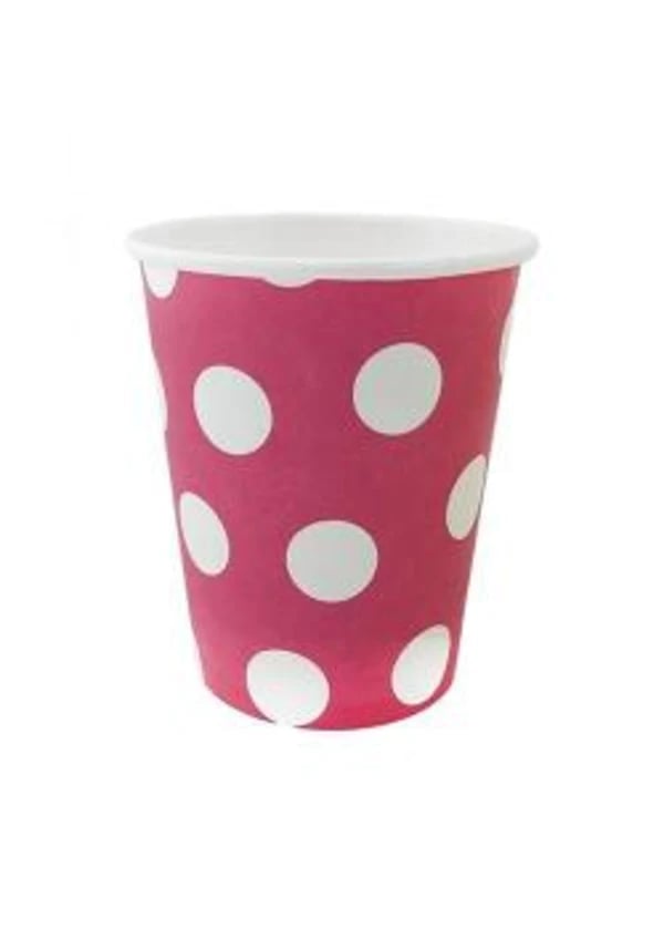 Beyaz Puantiyeli Pembe Karton Bardak 8'li - Gorsel 1