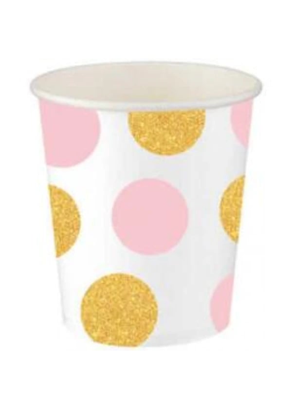 Pembe Altın Puantiyeli Karton Bardak 8'li - Gorsel 1