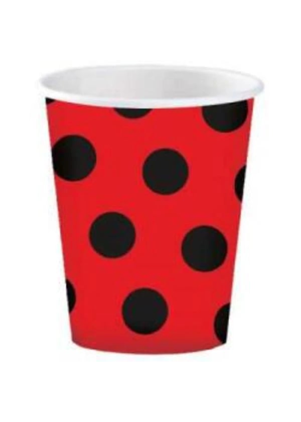 Siyah Puantiyeli Kırmızı Karton Bardak 8'li - Gorsel 1