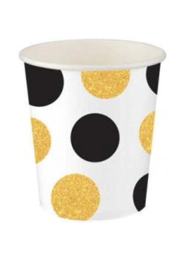 Altın Siyah Puantiyeli Karton Bardak 8'li - Gorsel 1