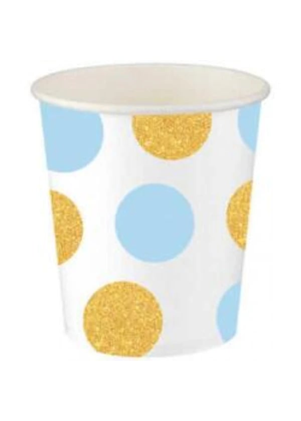 Altın Mavi Puantiyeli Karton Bardak 8'li - Gorsel 1